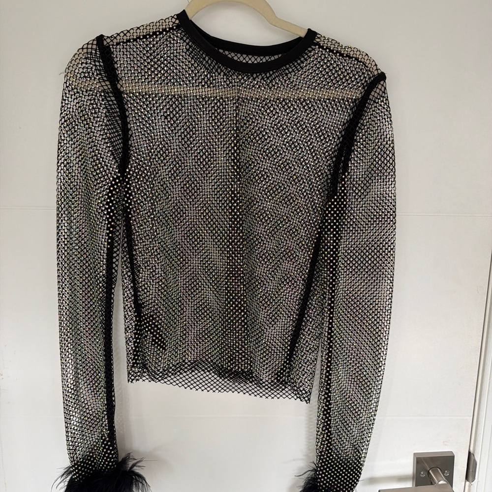 Black Mesh Long Sleeve Top